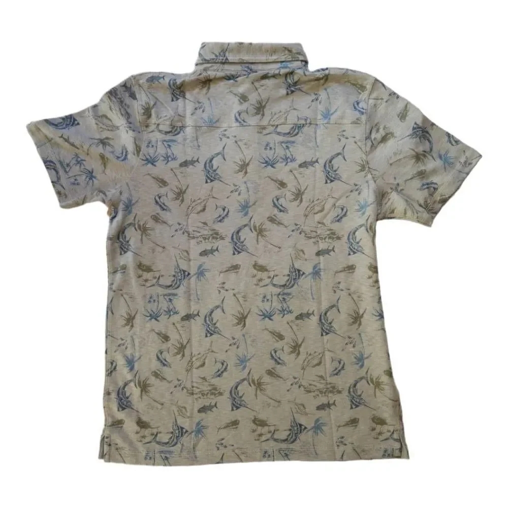 Visitor Premium Fish Print Polo Gray Medium